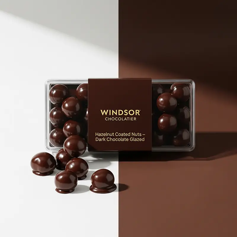 hazelnut coated nuts dark chocolate glazed