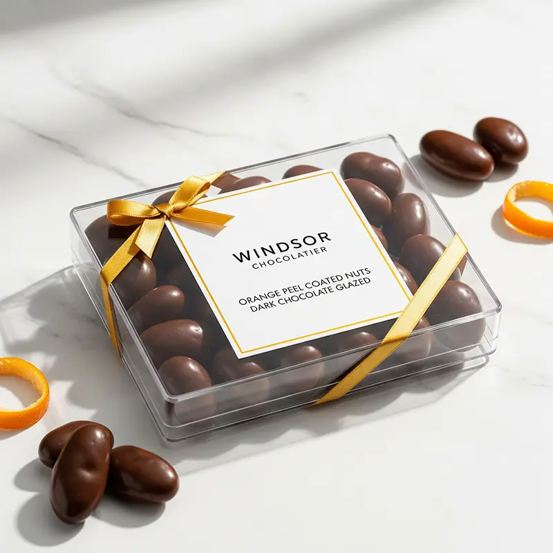 orange peel coated nuts dark chocolate glazed